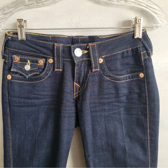 True Religion Skinny Capri Low Rise Y2k 00s Dark Denim Sz 25 Flap Pockets Julie - Picture 8 of 10